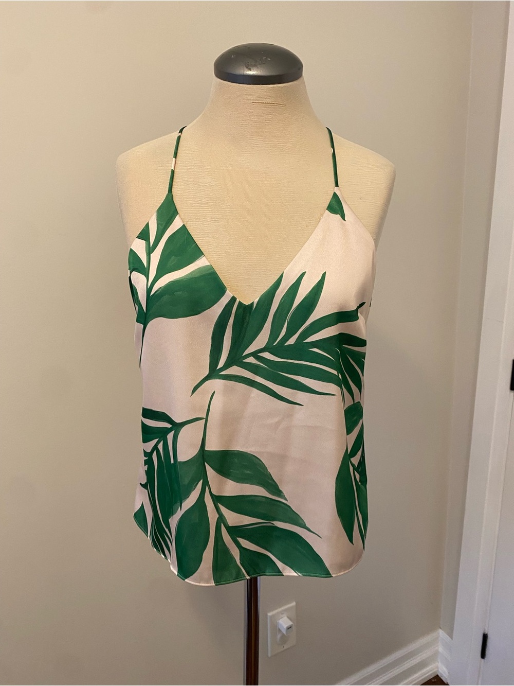 Palm-Print V-Neck Cami Tank in Green and Cream